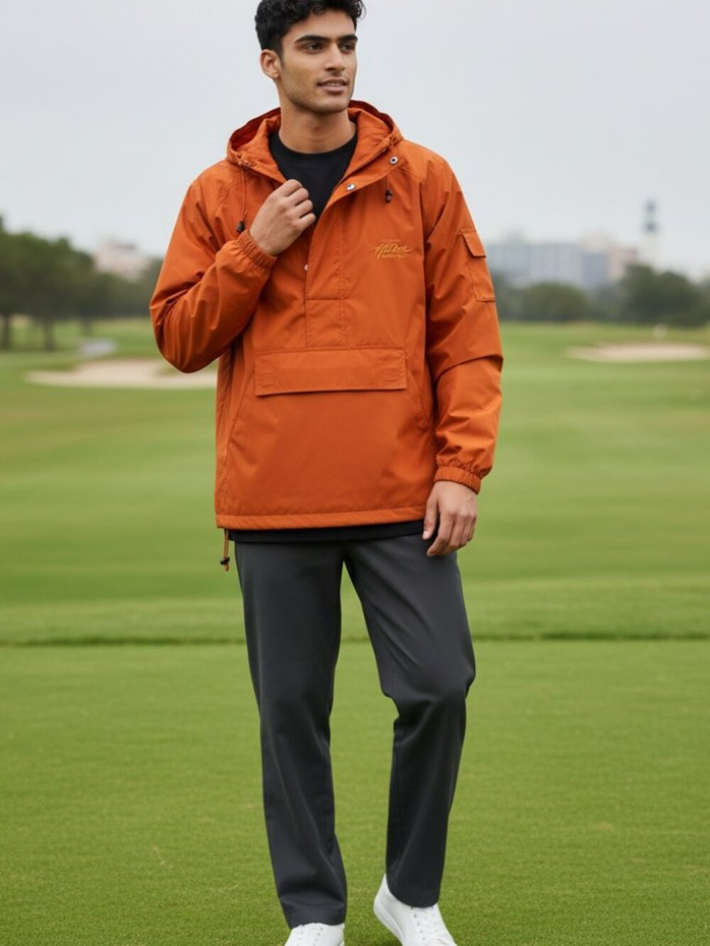 Vintage Vantage Atlantic City Hilton Casino Windbreaker Jacket Mens XL Orange